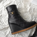 セリーヌ トリオンフ ウェッジソール レザー ブーツ 38 ブラック 保存袋 箱付き - NEWSED