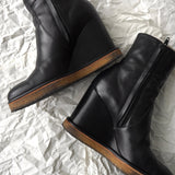 セリーヌ トリオンフ ウェッジソール レザー ブーツ 38 ブラック 保存袋 箱付き - NEWSED
