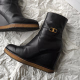 セリーヌ トリオンフ ウェッジソール レザー ブーツ 38 ブラック 保存袋 箱付き - NEWSED