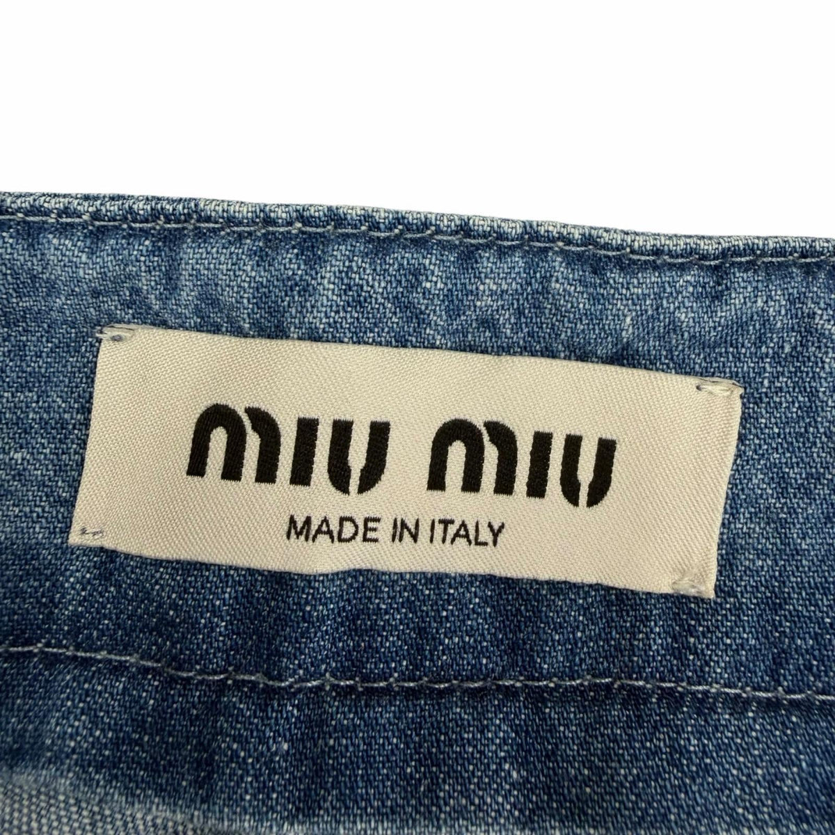 ミュウミュウ シャンブレー ロゴ刺繍 ワイドパンツ デニムパンツ インディゴブルー 38 レディース - NEWSED