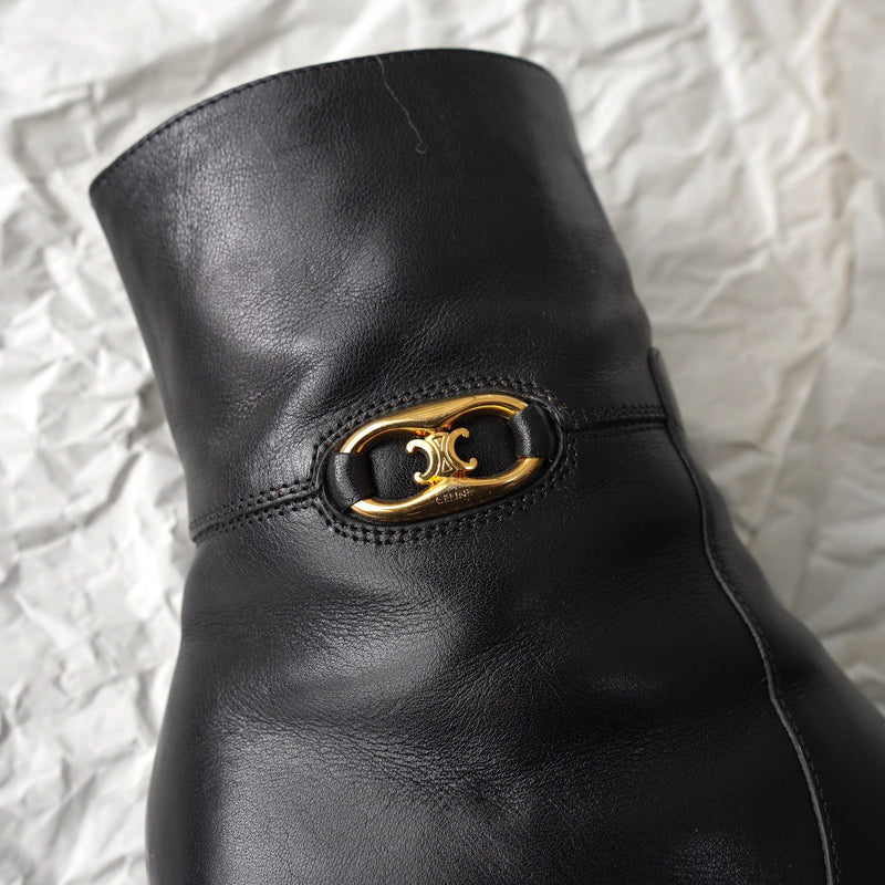 セリーヌ トリオンフ ウェッジソール レザー ブーツ 38 ブラック 保存袋 箱付き - NEWSED