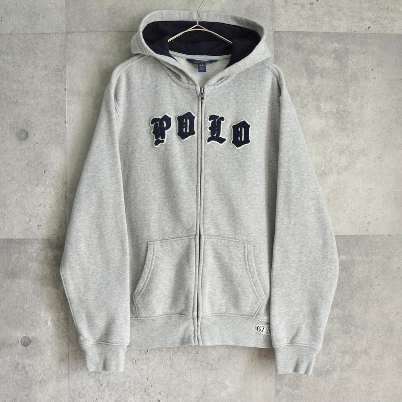 ポロ ラルフローレン フェルトロゴ フルジップ パーカー ライトグレー