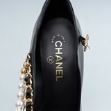 シャネル メリージェーン チェーン & パール アンクルストラップ チャンキーヒール パンプス ブラック38C / 24.0cm〜24.5cm - NEWSED