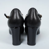 シャネル メリージェーン チェーン & パール アンクルストラップ チャンキーヒール パンプス ブラック38C / 24.0cm〜24.5cm - NEWSED