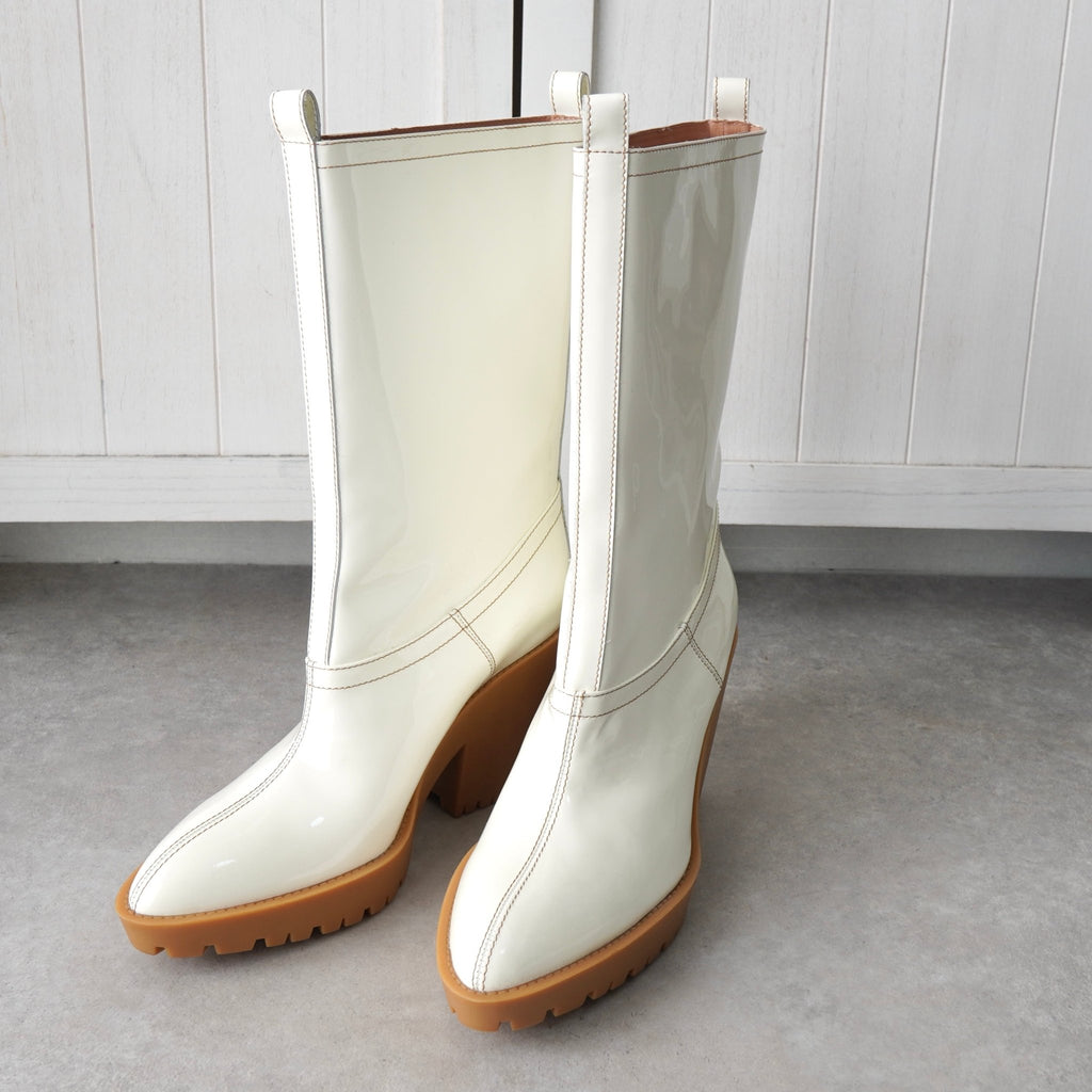 Maison Margiela patent leather long boots in white, size 39, unused