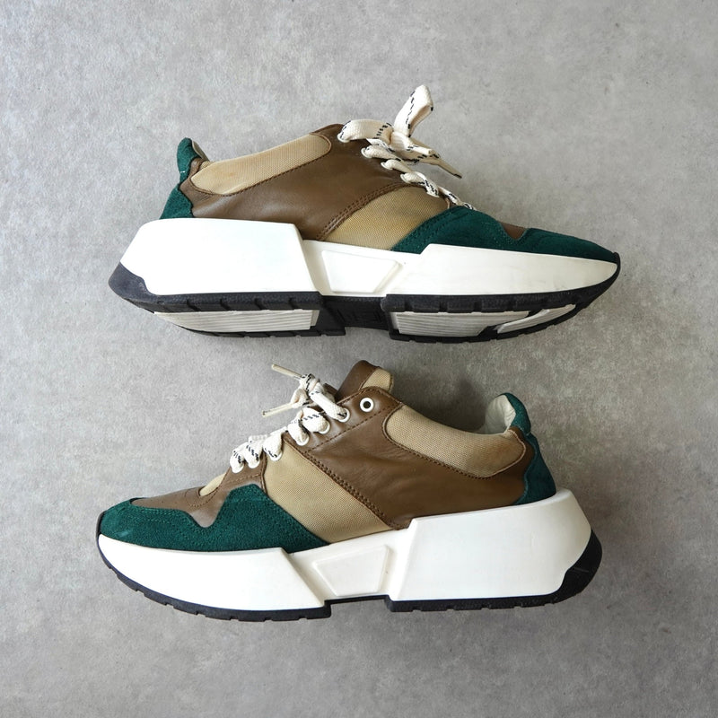 エムエムシックス メゾンマルジェラ レザー スエード 厚底 ダッドスニーカー ブルー / グレー サイズ39.5 - NEWSED