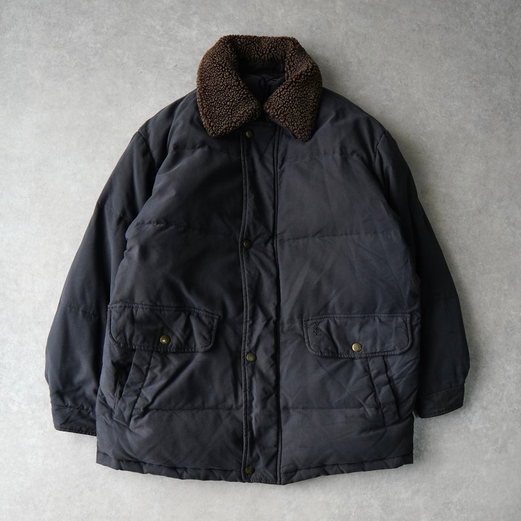 イヴサンローラン ヴィンテージ ボア襟 ダウンジャケット ネイビー