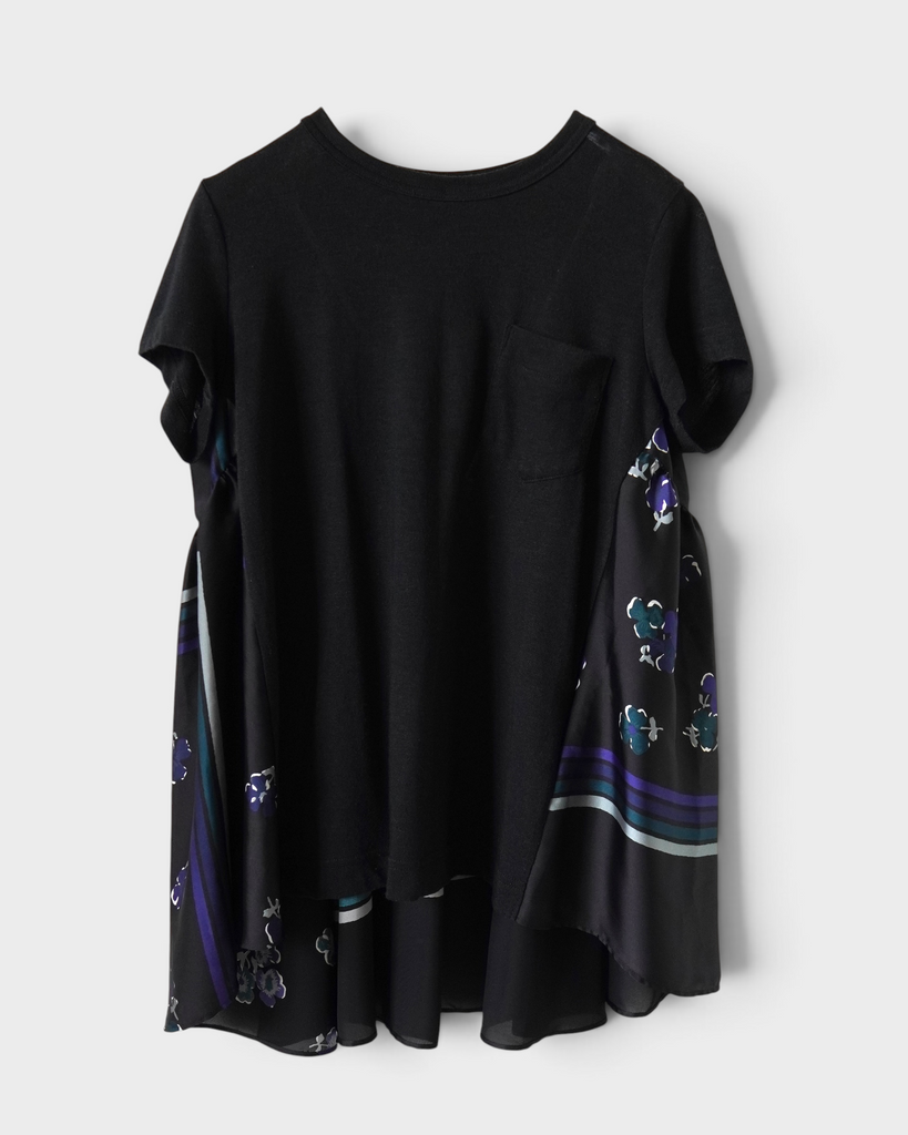 サカイ シルク 異素材 ドッキング Tシャツ ブラック サイズ2 レディース
