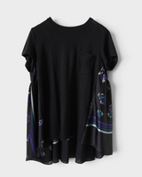 サカイ シルク 異素材 ドッキング Tシャツ ブラック サイズ2 レディース