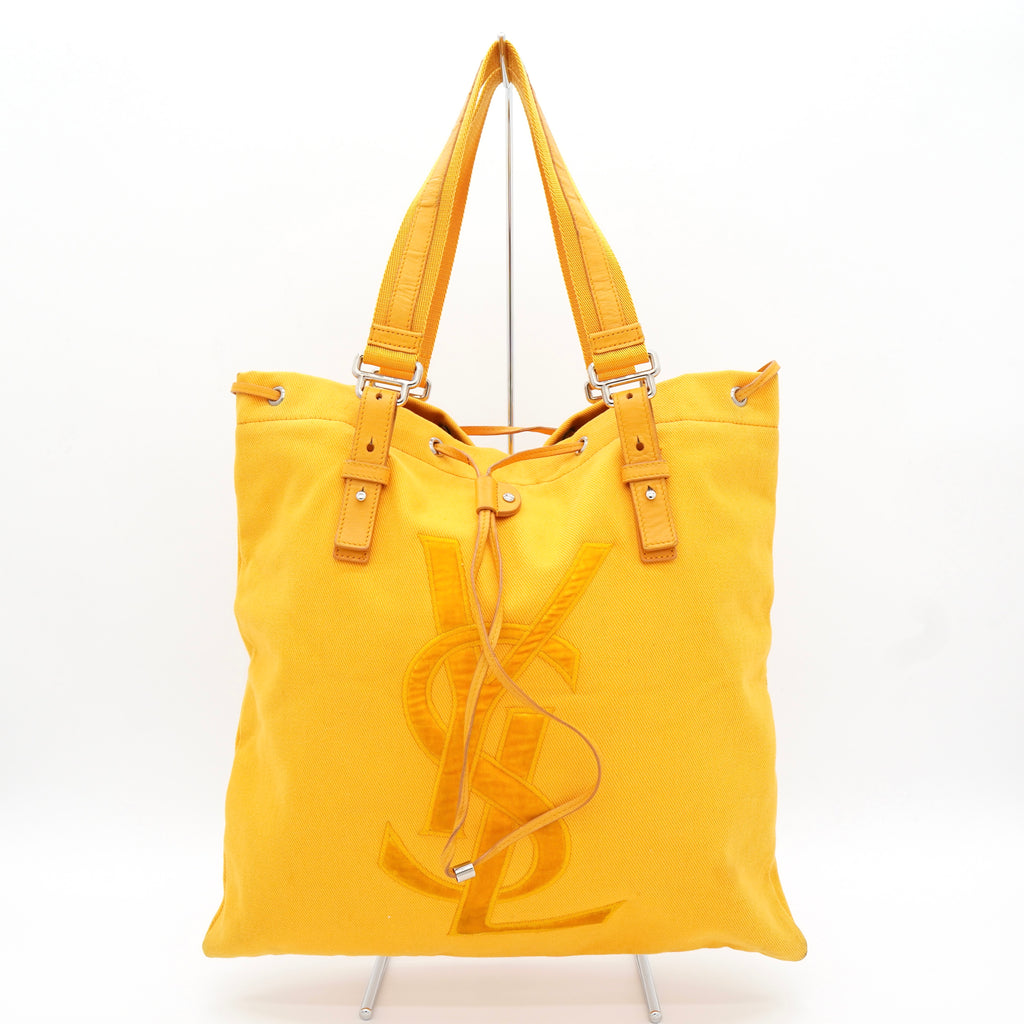 イヴ サンローラン YSLロゴ 巾着型 キャンバス トートバッグ イエロー