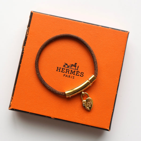 Gold Heart Padlock Leather Bracelet