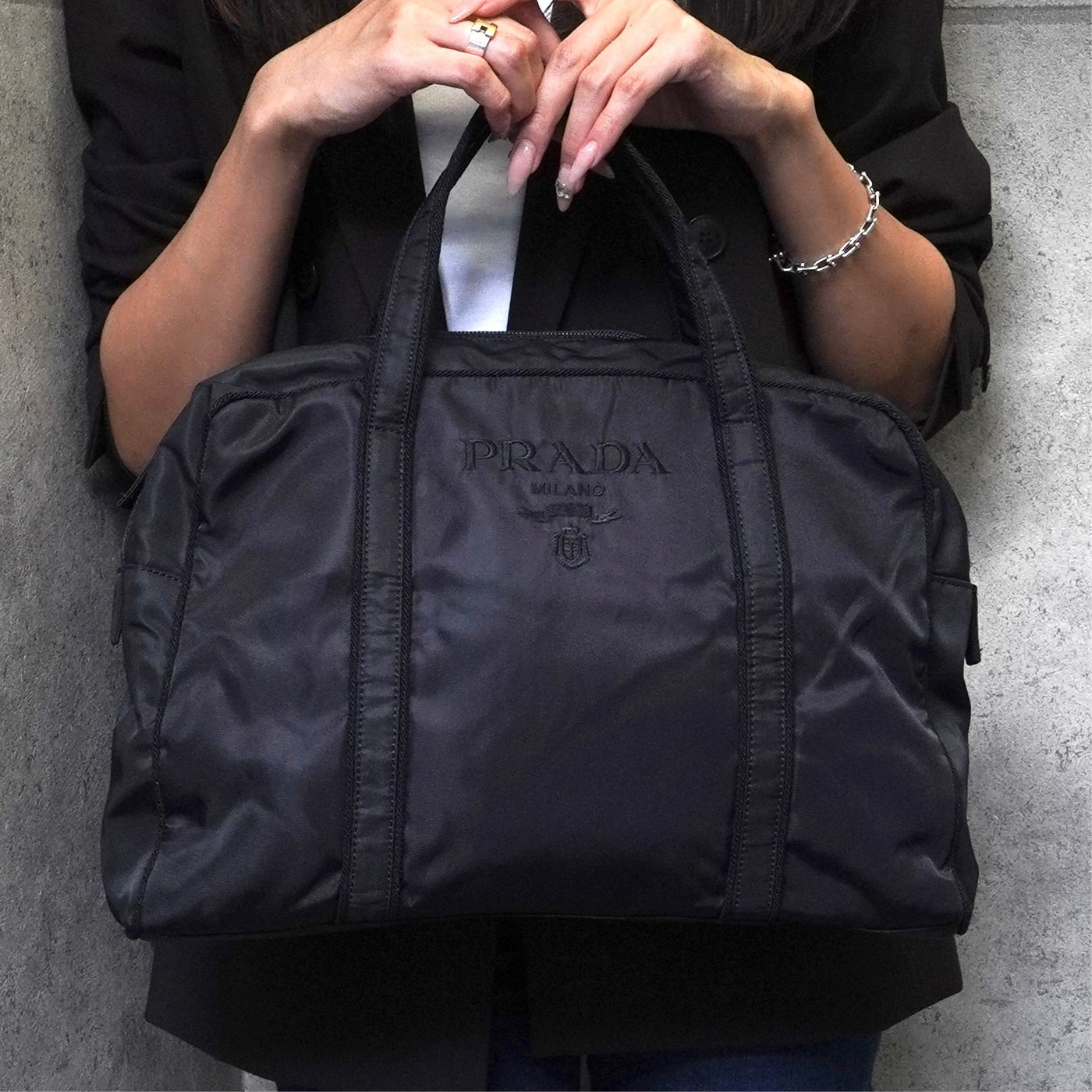 PRADA プラダ ボストンバッグ テスート ポコノ 24120201 プラダ テスート ポコノ ナイロン ハンドバッグ ブラック