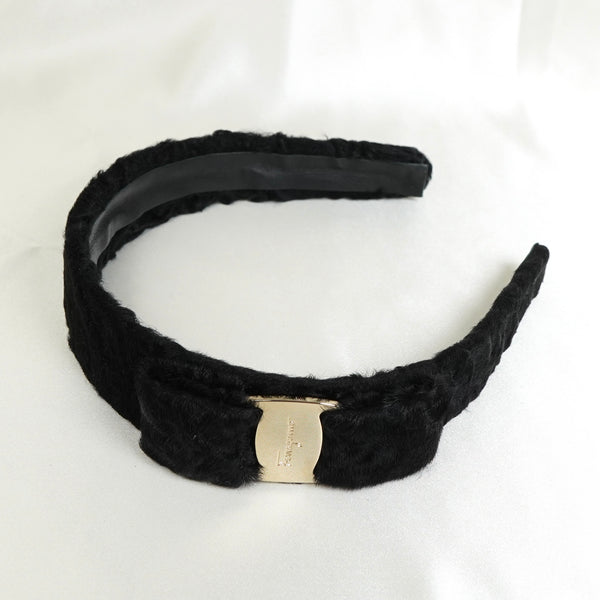 サルバトーレ フェラガモ ヴァラ リボン ファー カチューシャ ブラック