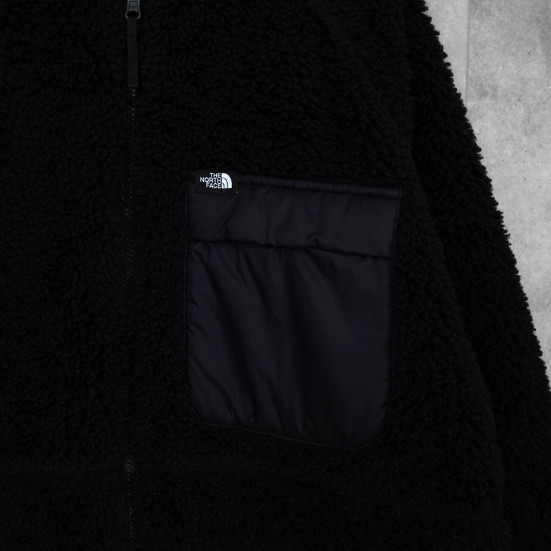 ザ ノースフェイス リバーシブル ロゴ刺繍 ロング丈 キルティングコート ボアコート カーキ / ブラック