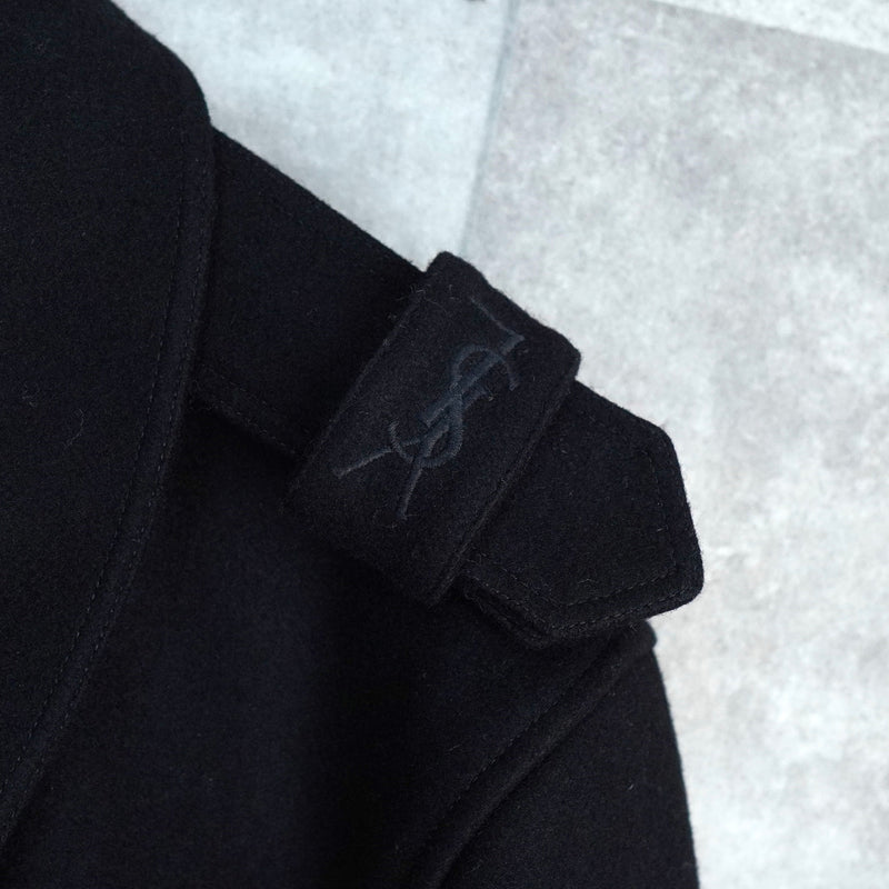 イヴ サンローラン ヴィンテージ YSLロゴ ウール Pコート ブラック