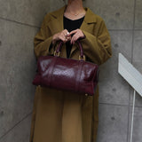 セリーヌ マカダム レザー 型押し ミニ ボストンバッグ ボルドー