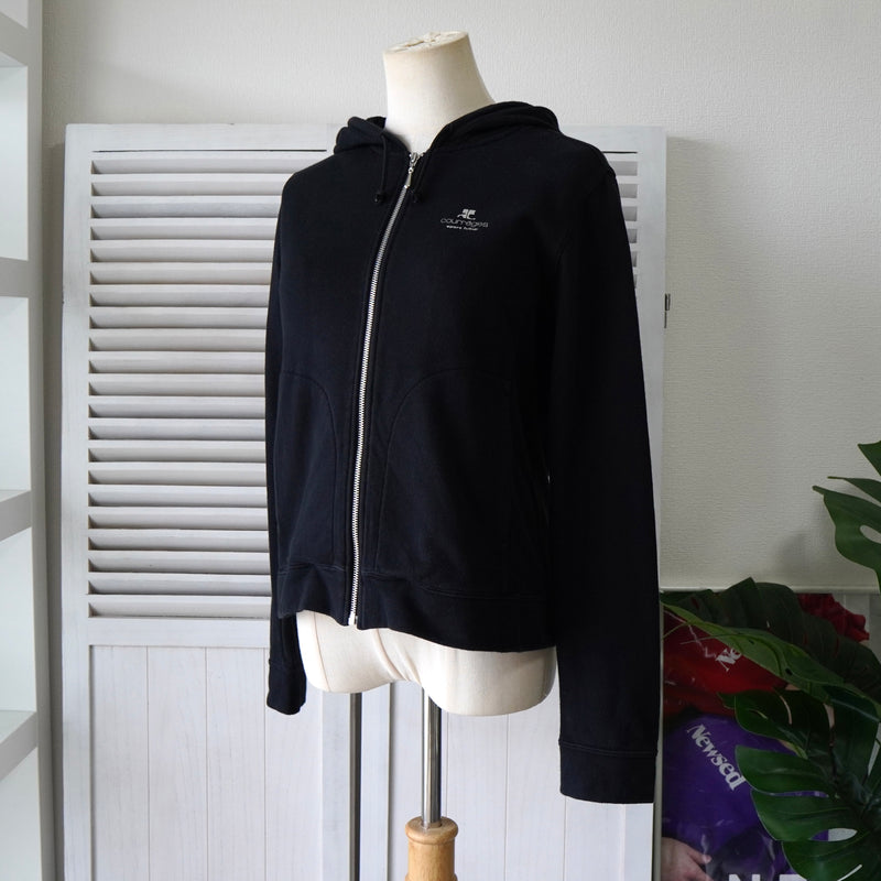 クレージュ ロゴ 刺繍 ジップ パーカー ブラック レディース