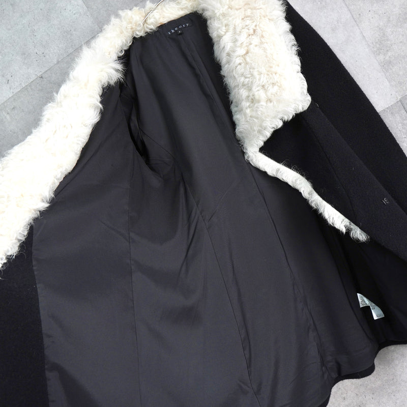 セオリー ウール カシミア ラム ファー コート レディース ブラック