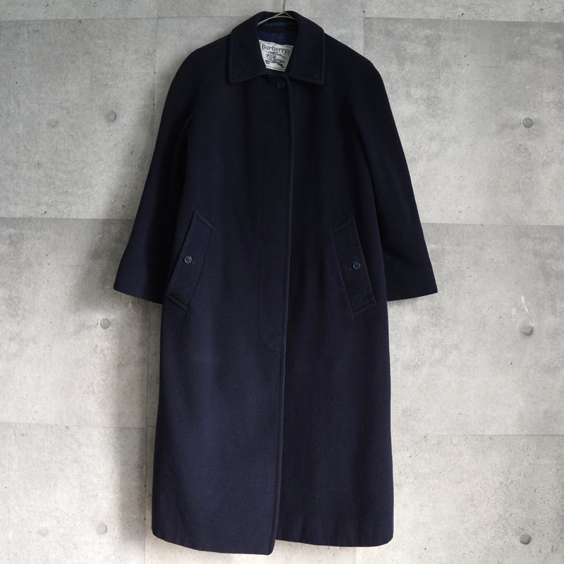 バーバリー ウール ステンカラーコート ネイビー