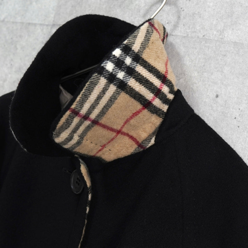バーバリー ロンドン ノバチェック裏地 カシミア ウール ステンカラーコート レディース ブラック