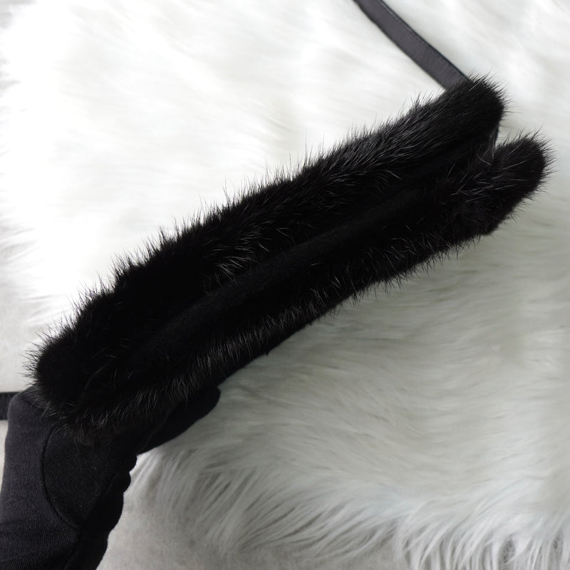 ロエベ スタッズ アナグラム ハラコレザー / ファー ショルダーバッグ ブラック