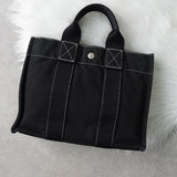 エルメス ドーヴィルPM キャンバス ハンドバッグ ブラック / ホワイトステッチ