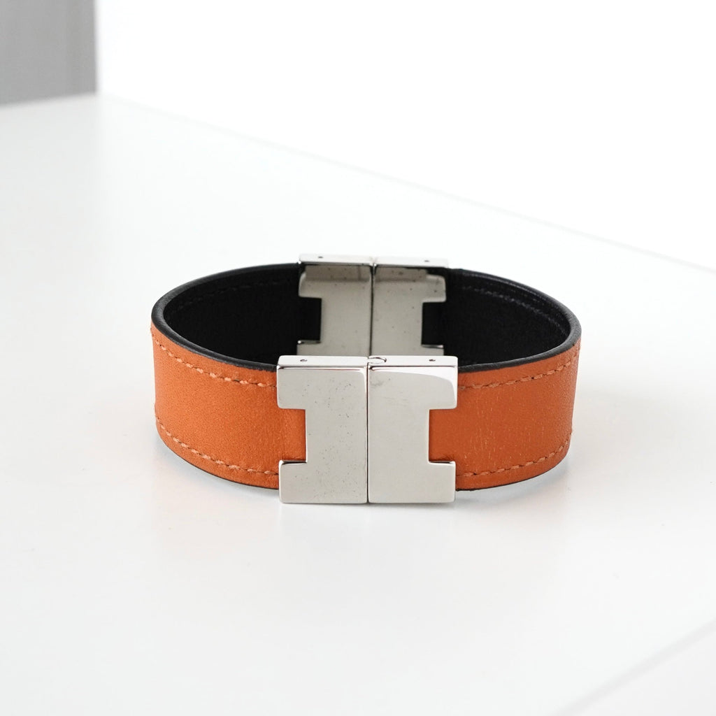 エルメス ルーリー リバーシブル 3way バングル ブレスレット レザー ブラック / オレンジ