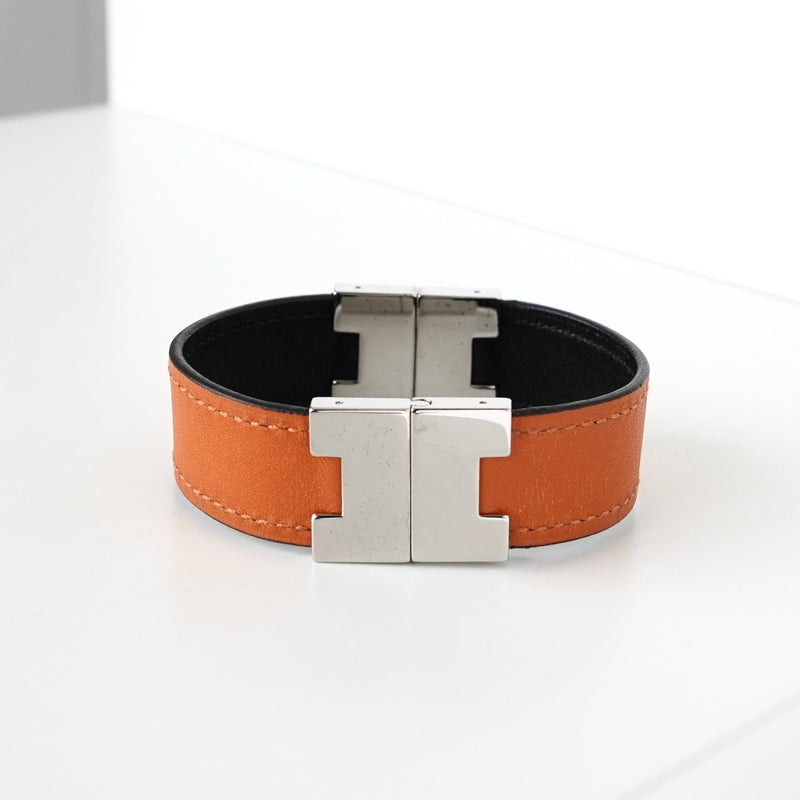 エルメス ルーリー リバーシブル 3way バングル ブレスレット レザー ブラック / オレンジ - NEWSED