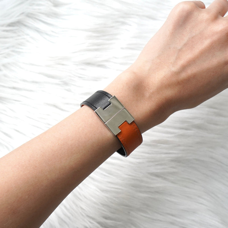 エルメス ルーリー リバーシブル 3way バングル ブレスレット レザー ブラック / オレンジ - NEWSED