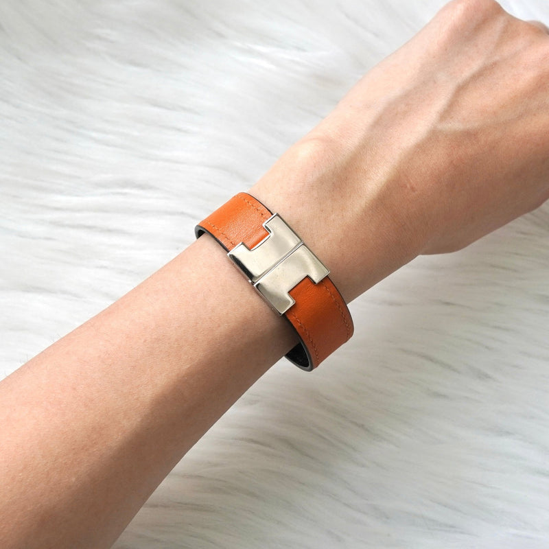 エルメス ルーリー リバーシブル 3way バングル ブレスレット レザー ブラック / オレンジ - NEWSED