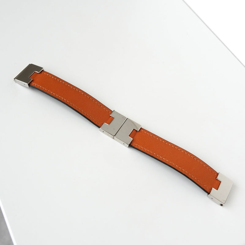 エルメス ルーリー リバーシブル 3way バングル ブレスレット レザー ブラック / オレンジ - NEWSED