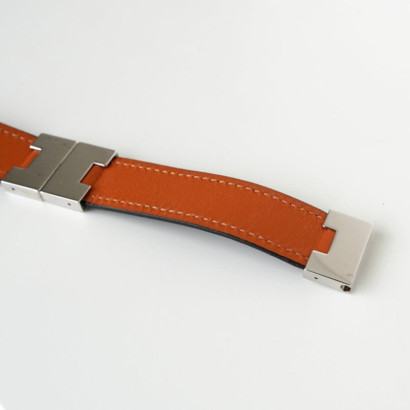 エルメス ルーリー リバーシブル 3way バングル ブレスレット レザー ブラック / オレンジ - NEWSED