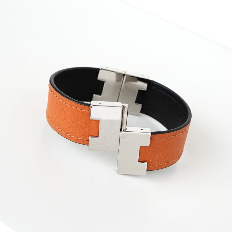 エルメス ルーリー リバーシブル 3way バングル ブレスレット レザー ブラック / オレンジ - NEWSED