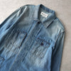 Maison Margiela distressed denim shirt, long sleeve shirt, shirt jacket, four tags, four stitches, indigo blue