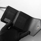 メゾン マルジェラ 4ステッチ グレインレザー コンパクトウォレット 二つ折り財布 ブラック - NEWSED