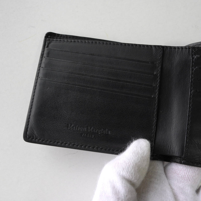 メゾン マルジェラ 4ステッチ 四つタグ レザー 二つ折り財布 コンパクトウォレット ブラック - NEWSED