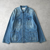 Maison Margiela distressed denim shirt, long sleeve shirt, shirt jacket, four tags, four stitches, indigo blue