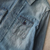 Maison Margiela distressed denim shirt, long sleeve shirt, shirt jacket, four tags, four stitches, indigo blue