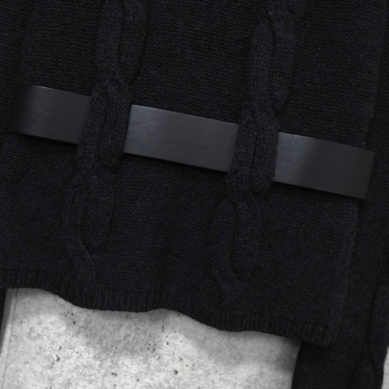 セリーヌ ヴィンテージ カシミア ケーブル ニット レディース チャコールグレー レザー ウエストベルト付き