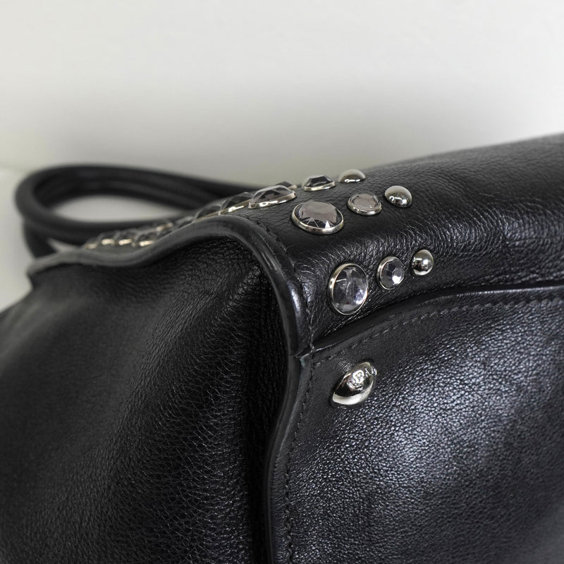プラダ レザー ビジュー スタッズ 2way ハンドバッグ ショルダーバッグ ブラック
