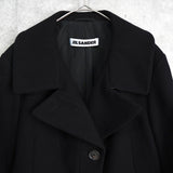 ジルサンダー レザー切り替え 変形 前立て ウールコート レディース ブラック / ホワイト