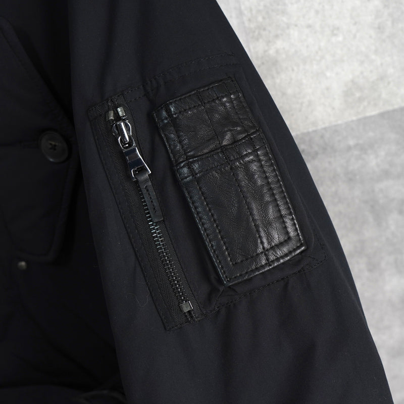 ポロ バイ ラルフローレン レザー切り替え フーデッド 中綿ジャケット コート ブラック