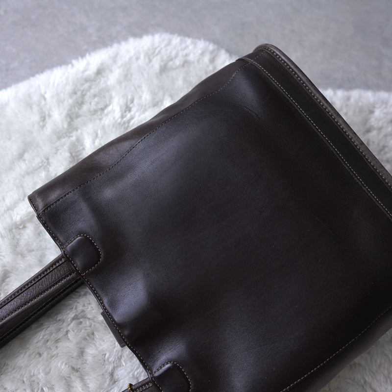 Vintage Black × Dark Brown Leather Tote Bag