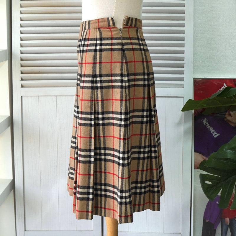 バーバリー ノバチェック ウール プリーツスカート ベージュ