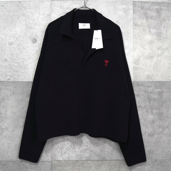 アミパリ アミ パリス ハートロゴ ポロニット ブラック タグ付き未使用品