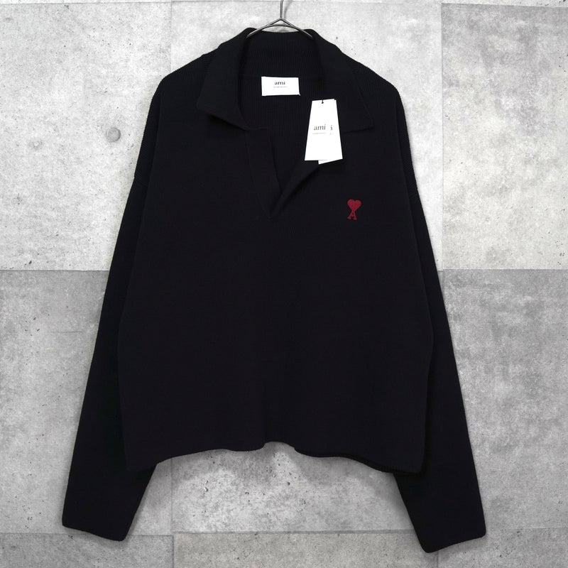 アミパリ アミ パリス ハートロゴ ポロニット ブラック タグ付き未使用品