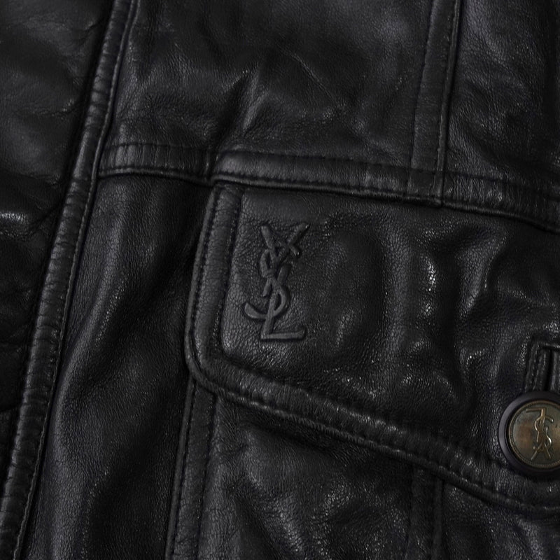 イヴ サンローラン ヴィンテージ エンボス YSLロゴ レザージャケット レザーブルゾン ブラック