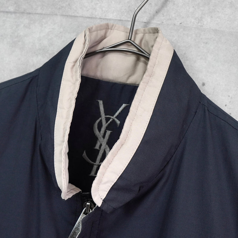 イヴ サンローラン ヴィンテージ YSLロゴ ブルゾン ジャケット ネイビー / ベージュ