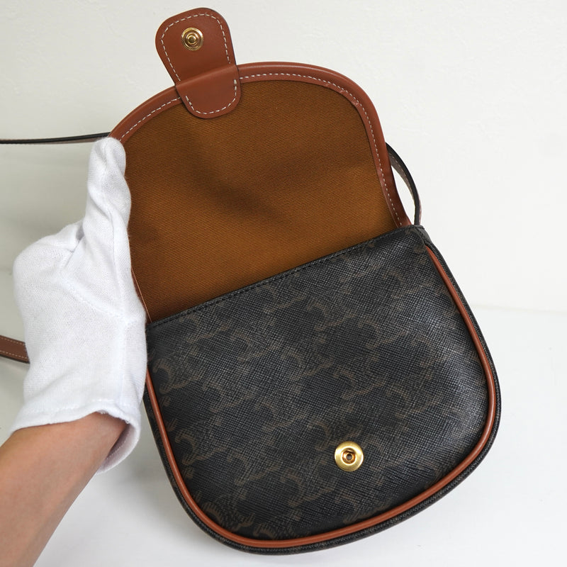 セリーヌ ミニ ブザス トリオンフ PVC / レザー ショルダーバッグ ブラック / ブラウン