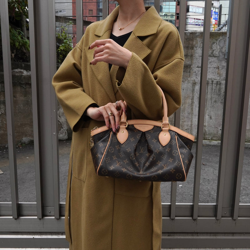 ルイ・ヴィトン モノグラム ティボリPM レザー ハンドバッグ ブラウン M40143